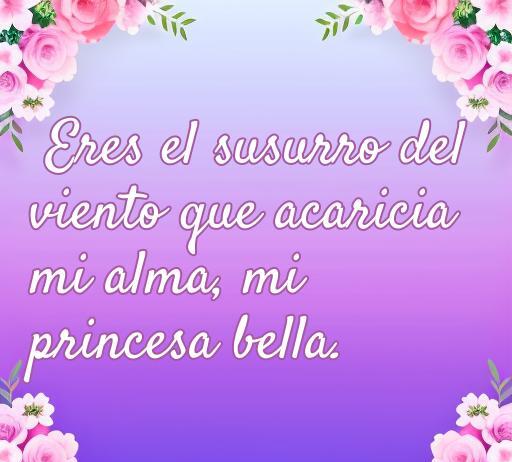 Frase romántica en un fondo decorado con flores que expresa amor hacia una princesa bella, ideal para inspirar mensajes de amor.