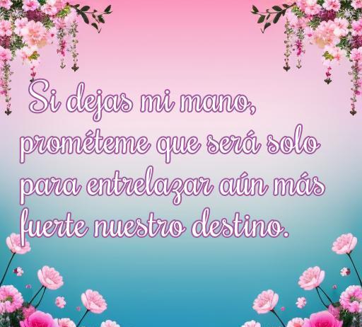 Frase inspiradora sobre el amor: 'Si dejas mi mano, prometéme que será solo para entrelazar aún más fuerte nuestro destino.' Ideal para quienes buscan frases de amor que fortalezcan relaciones y eviten la pérdida de seres queridos.