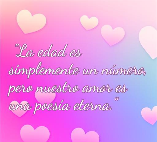 Frase inspiradora sobre el amor en parejas con diferencia de edad, destacando que la edad es solo un número y que el amor es eterno. Ideal para reflexionar sobre el amor verdadero.