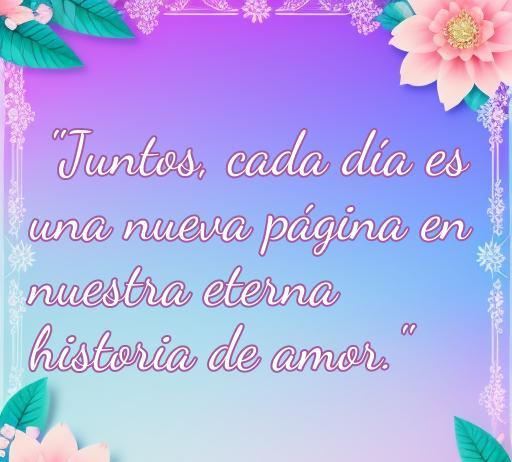 Frase inspiradora de amor para calendarios: 'Juntos, cada día es una nueva página en nuestra eterna historia de amor.' Ideal para portadas de calendarios románticos, transmitiendo mensajes de amor y conexión.
