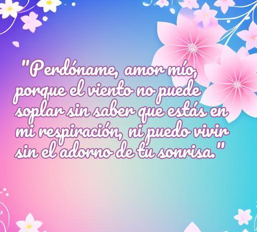 Frase de amor que expresa el deseo de perdón y la conexión emocional, ideal para resolver conflictos en relaciones. Incluye elementos florales de fondo que añaden un toque romántico y visual atractivo. Perfecta para artículos sobre cómo quitar el enojo en relaciones.