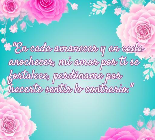 Frase de amor para reconciliación: 'En cada amanecer y en cada anochecer, mi amor por ti se fortalece, perdóname por hacerte sentir lo contrario.' Ideal para reconciliarse con tu novia y expresar sentimientos profundos.