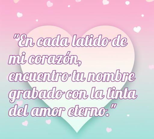 Frase romántica sobre el amor eterno, ideal para tarjetas de regalo que expresan sentimientos profundos, con un fondo suave de corazones y colores pastel.