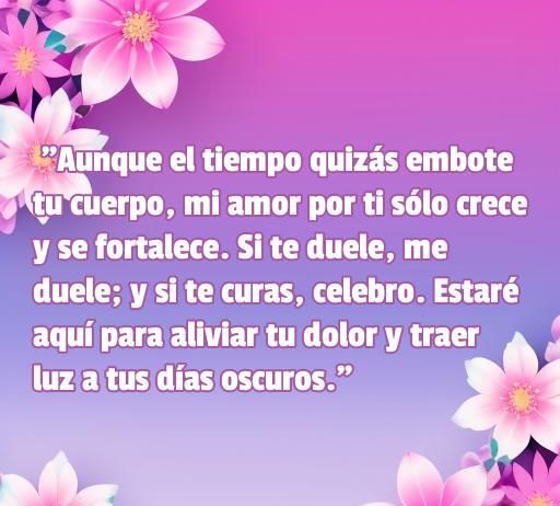 Frase de amor reconfortante dedicada a una pareja enferma, con mensaje de apoyo y esperanza en momentos difíciles. Frases de amor para tu pareja enferma.