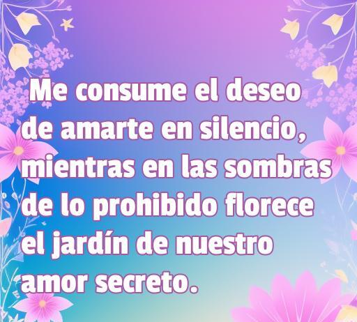 frases de amor para un amante prohibido Frase inspiradora sobre el amor prohibido: 'Me consume el deseo de amarte en silencio...' Ideal para quienes buscan expresar su amor secreto.
