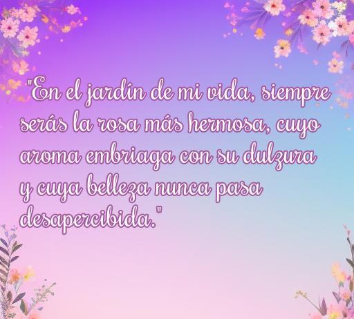 Frase de amor dedicada a una amiga especial, destacando su belleza y dulzura en un fondo floral colorido. Ideal para compartir sentimientos sinceros y profundos.