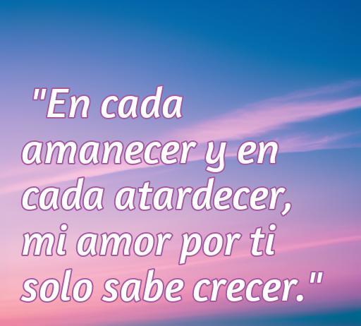 Frase romántica sobre el amor eterno, ideal para parejas enamoradas, destacando el crecimiento del amor en cada amanecer y atardecer. Frases de amor inspiradoras para expresar sentimientos profundos.