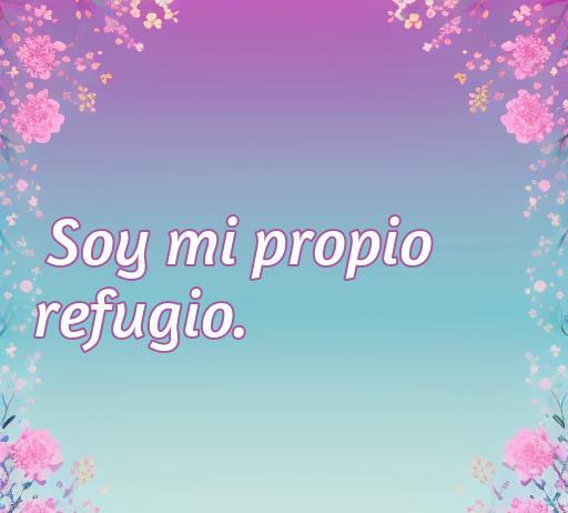 Frase inspiradora sobre amor propio para tatuajes: 'Soy mi propio refugio', acompañada de un fondo colorido con flores, ideal para ilustrar el tema de amor propio en la búsqueda de frases para tatuajes.