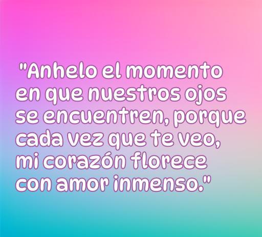 Frase romántica que expresa el anhelo de encontrar a alguien especial, ideal para compartir momentos de amor y conexión. Incluye palabras clave como 'frases de amor', 'quiero verte' y 'amor inmenso'.