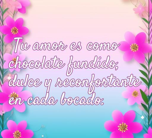 Frase romántica que compara el amor con chocolate fundido, destacando su dulzura y reconfortante naturaleza, ideal para un artículo sobre frases de amor relacionadas con comida.