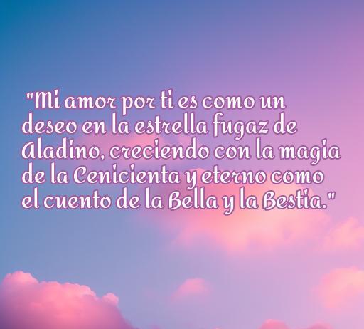 Frase de amor inspirada en Disney para San Valentín, que evoca la magia de Aladino, Cenicienta y La Bella y la Bestia, ideal para compartir en esta fecha romántica.
