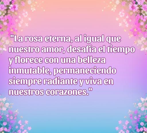 Frase inspiradora sobre el amor y la rosa eterna, resaltando su belleza inmortal y su simbolismo en nuestras vidas. Ideal para reflexionar sobre el amor duradero.