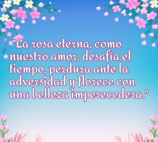 Texto decorativo con una inspiradora frase de amor sobre la rosa eterna, destacando que el amor perdura a pesar del tiempo y la adversidad, ideal para un artículo sobre frases románticas y el simbolismo de la rosa eterna.