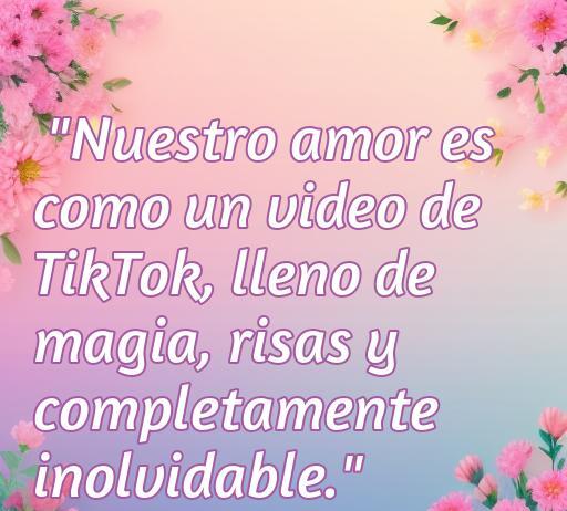 frases de amor tik tok Frase romántica inspiradora que compara el amor con la magia de un video de TikTok, resaltando momentos llenos de risas y recuerdos inolvidables, ideal para compartir en redes sociales y expresar sentimientos.
