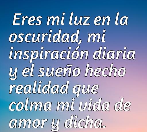 Frase inspiradora de amor y admiración para dedicar a tu pareja, destacando cómo una persona puede ser la luz y la inspiración en la vida, ideal para expresar sentimientos profundos en el contexto de frases románticas.