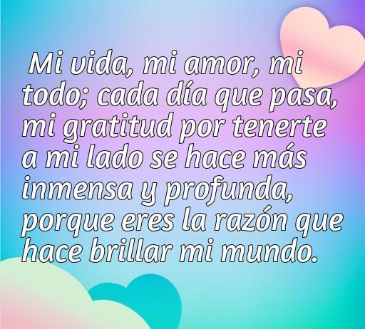 Frase de amor y agradecimiento a mi esposo, destacando la inmensa gratitud que siento por su amor, ideal para quienes buscan expresar su cariño y aprecio en palabras.