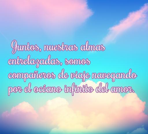 Frase inspiradora sobre el amor y compañeros de viaje, destacando la conexión entre almas en un fondo de cielo azul. Ideal para el artículo sobre las mejores frases de amor y compañeros de viaje, optimizando SEO con palabras clave como 'amor', 'compañeros de viaje' y 'frases románticas'.