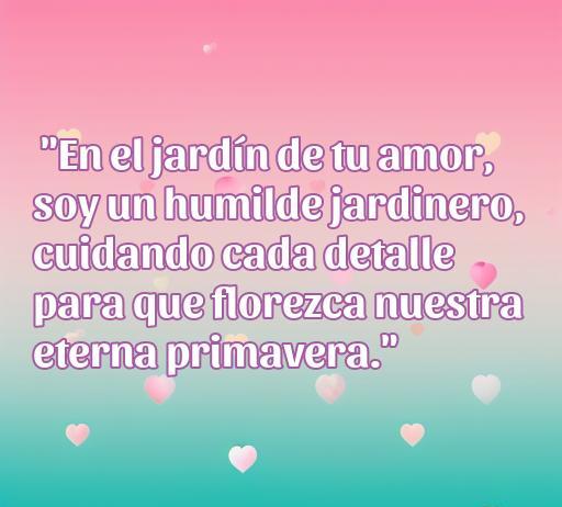 Frase romántica sobre el amor y el servicio: 'En el jardín de tu amor, soy un humilde jardinero, cuidando cada detalle para que florezca nuestra eterna primavera.' Ideal para inspirar amor y cuidado en relaciones.